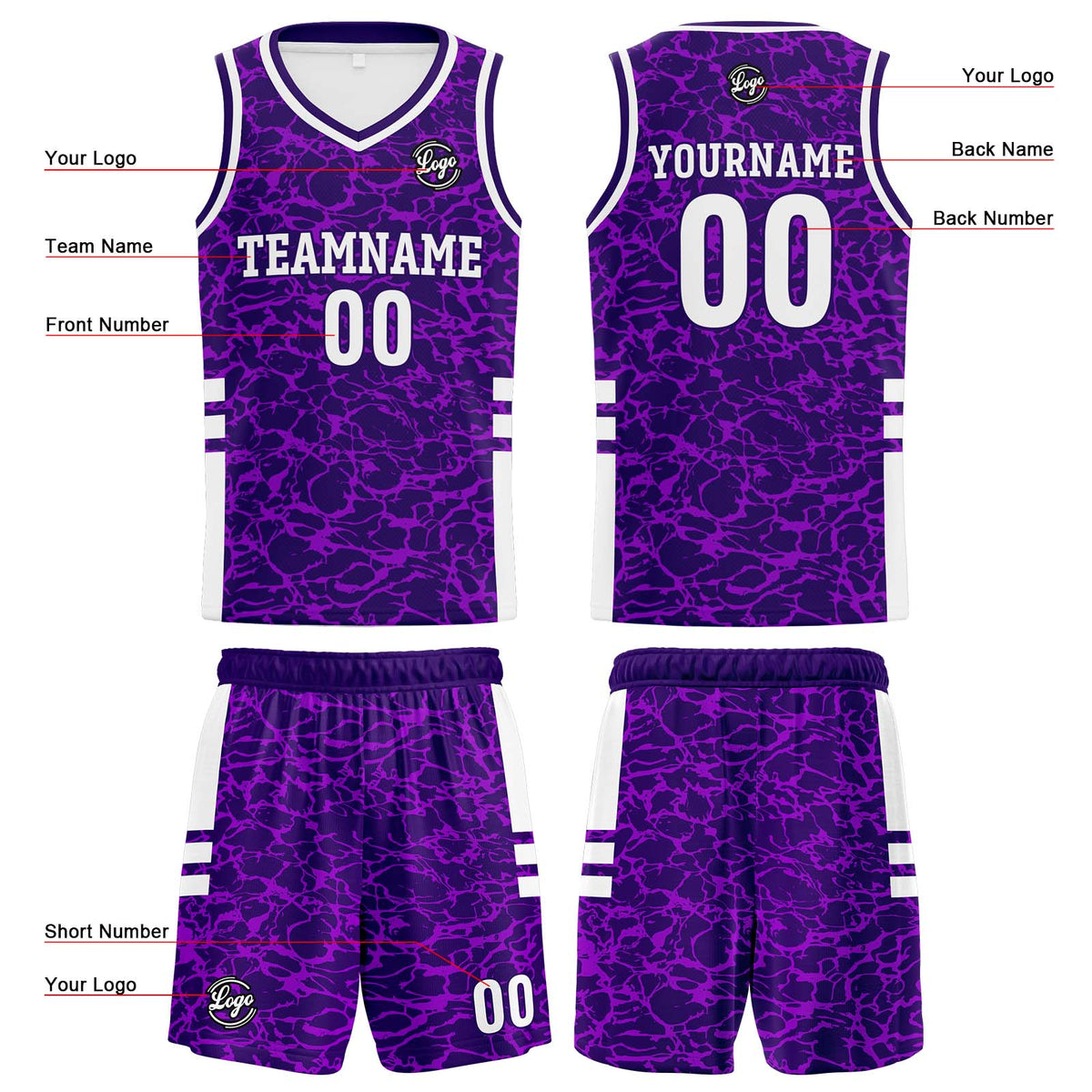 Benutzerdefinierter Lila Basketball Jersey Uniform Anzug gedruckt Ihr Logo Name Nummer