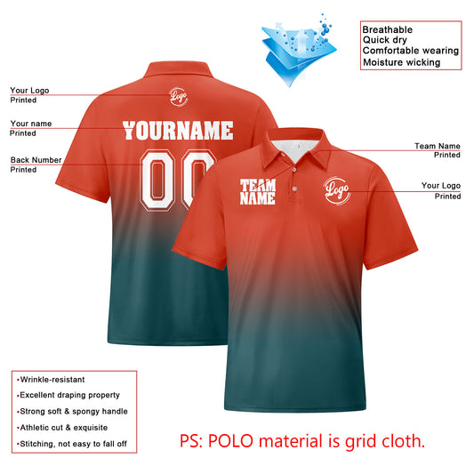 Benutzerdefinierte Orange Langweilig Grün Fußball Gradient Polo-Shirts Fügen Sie Ihr Einzigartiges hinzu Logo/Name/Nummer