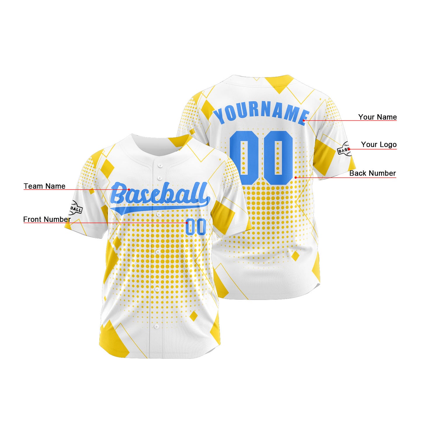 Benutzerdefiniert Weiß Gelb Baseball Uniformen Drucken für Jungs Mädchen und Kinder Machen Ihr Team Mehr Vielfältig