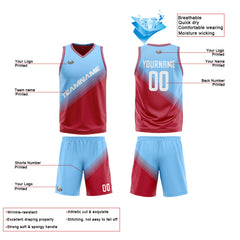 Benutzerdefinierte Blau Rot Reversible Basketball Jersey Personalisierte Print Name Nummer Logo