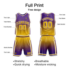 Benutzerdefinierte Lila Gelb Reversible Basketball Jersey Personalisierte Name Nummernlogo drucken