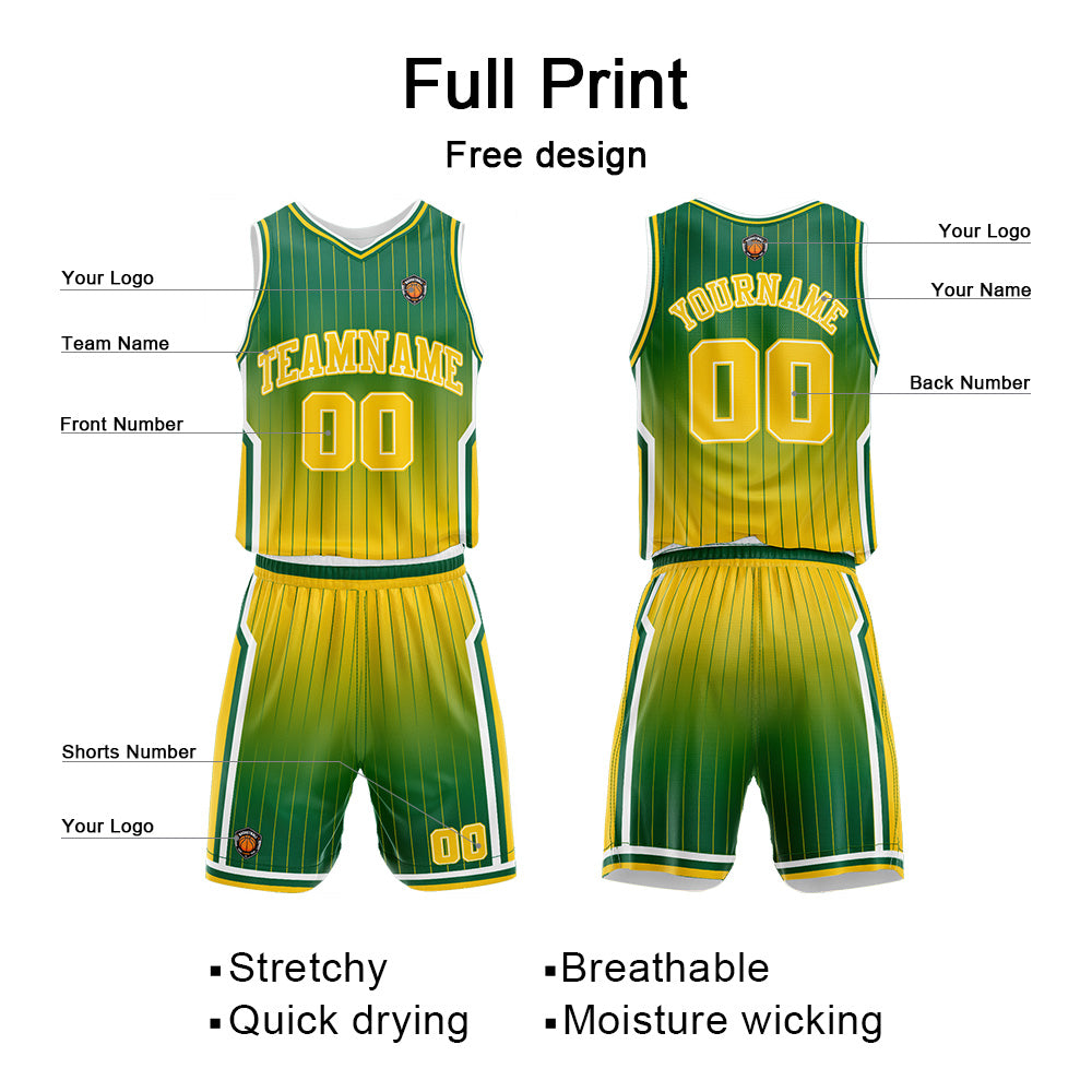 Benutzerdefinierte Gelb Grün Reversible Basketball Jersey Personalisierte Name Nummernlogo drucken