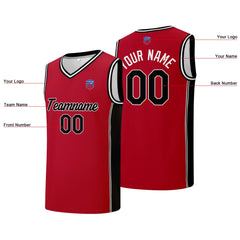 Individuelle Basketball-Jersey-Shorts für Männer und Frauen. Gestickter und gedruckter Name, Nummer und Logo Rot&Schwarz