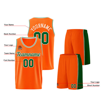 Individuelle Orange-Grün Basketball Jersey Shorts für Männer und Frauen Gestickter und gedruckter Name, Nummer und Logo