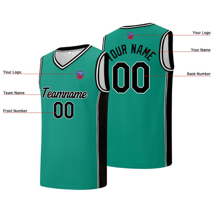 Individuelle Basketball-Jersey-Shorts für Männer und Frauen. Gestickter und gedruckter Name, Nummer und Logo Hellgrün&Schwarz