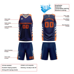 Benutzerdefinierter Marine Orange Basketball Jersey Uniform Anzug gedruckt Ihr Logo Name Nummer