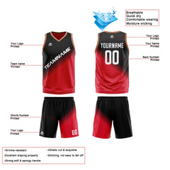 Benutzerdefinierte Schwarz Rot Reversible Basketball Jersey Personalisierte Print Name Nummer Logo