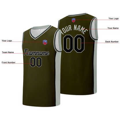 Individuelle Basketball-Jersey-Shorts für Männer und Frauen. Gestickter und gedruckter Name, Nummer und Logo Olivgrün&Grau