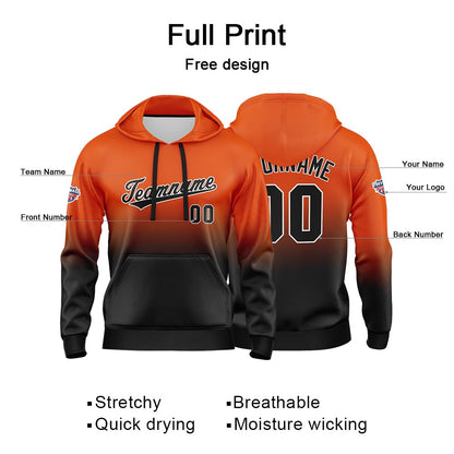 Benutzerdefinierter Verlauf Hoodie für Mann, Frau, Mädchen, Junge. Drucken Sie Ihr Logo, Ihren Namen und Ihre Nummer Orange Schwarz