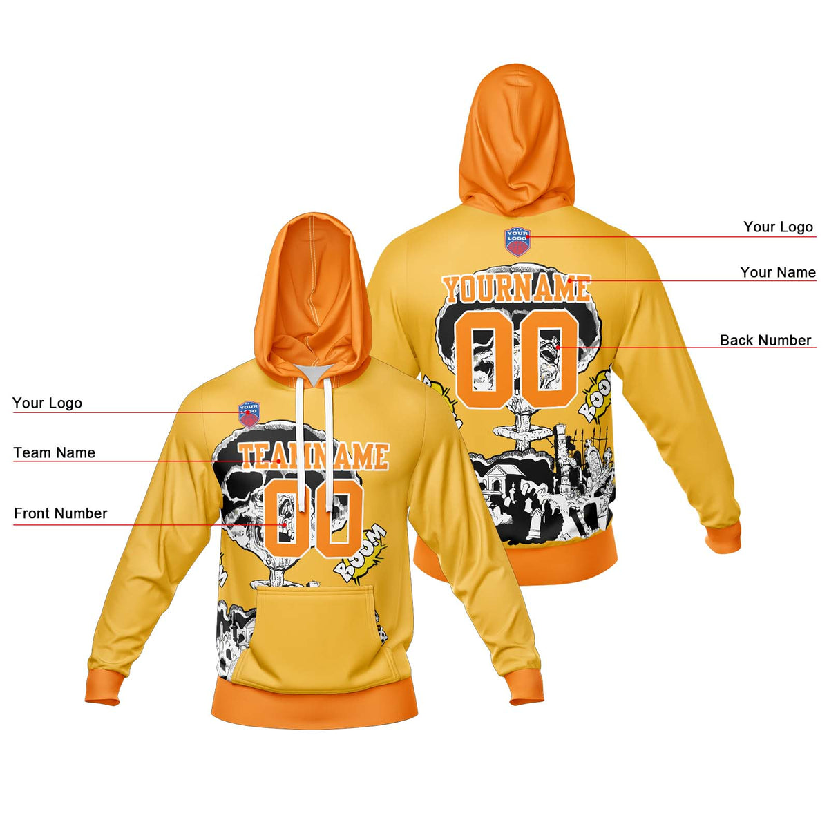 Benutzerdefinierter Sweatshirt-Hoodie für Mann, Frau, Mädchen, Junge. Drucken Sie Ihr Logo, Ihren Namen und Ihre Nummer