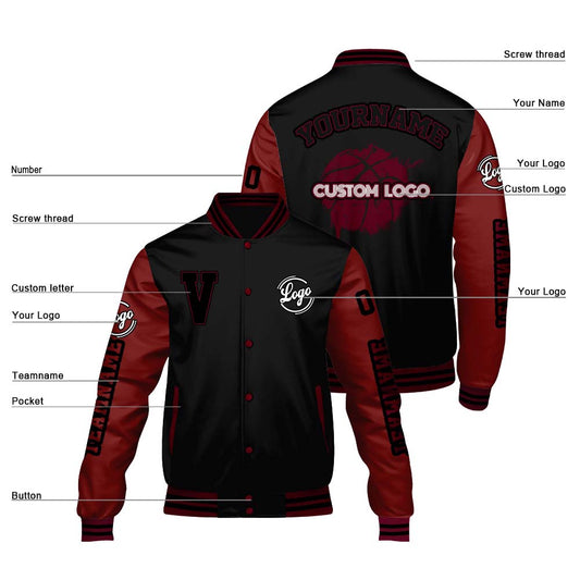 Maßgeschneiderte Schwarzes Claret Letterman Varsity Jacket Individuelle Stickerei Druck nach Ihrem Wunsch