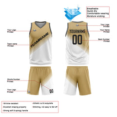 Benutzerdefinierte Braun Weiß Reversible Basketball Jersey Personalisierte Print Name Nummer Logo