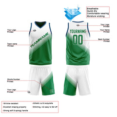 Benutzerdefinierte Weiß Grün Reversible Basketball Jersey Personalisierte Print Name Nummer Logo