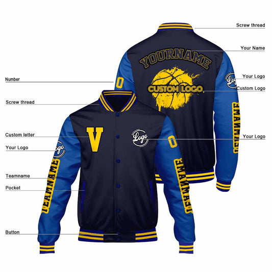 Maßgeschneiderte Marine Königliche Letterman Varsity Jacket Individuelle Stickerei Druck nach Ihrem Wunsch