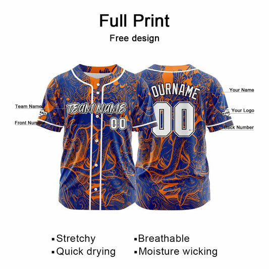 Benutzerdefinierte Baseball Jersey Personalisierte Baseball Shirt genäht und Druck Marine &Orange