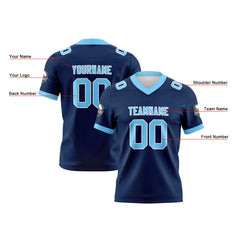 Benutzerdefinierte Marine Blau Fußball Trikots Personalisierter Name Nummer Logo