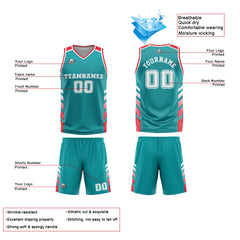 Benutzerdefinierter Cyan Rot Basketball Jersey Uniform Anzug gedruckt Ihr Logo Name Nummer