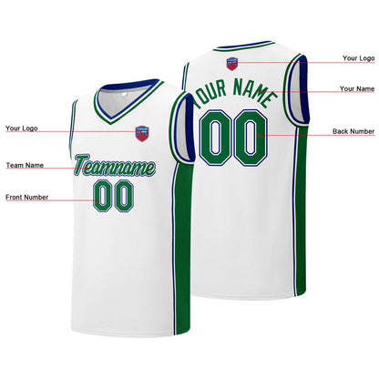 Individuelle Basketball-Jersey-Shorts für Männer und Frauen. Gestickter und gedruckter Name, Nummer und Logo Weiß