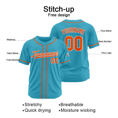 Benutzerdefinierte Authentisch Baseball-Trikot  Hellblau-Orange