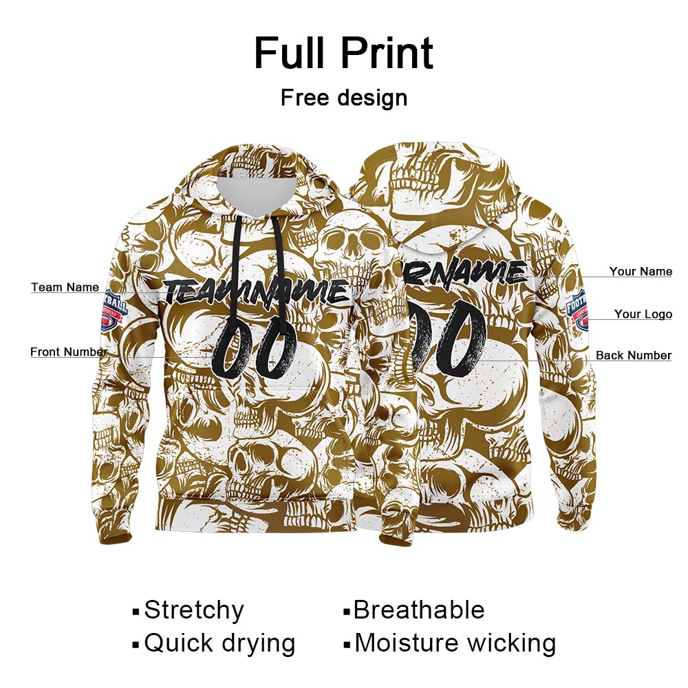 Benutzerdefinierter Sweatshirt-Hoodie für Mann, Frau, Mädchen, Junge. Drucken Sie Ihr Logo, Ihren Namen und Ihre Nummer Braun&Weiß