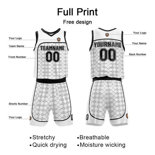 Benutzerdefinierter Basketball Jersey Uniform Anzug für Männer Frauen Mädchen Jungen gedruckt Ihr Logo Name Nummer Weiß