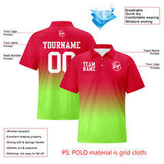 Benutzerdefinierte Rot Lichtgrün Fußball Gradient Polo-Shirts Fügen Sie Ihr Einzigartiges hinzu Logo/Name/Nummer