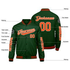 Maßgeschneiderte Dunkelgrün Orange Letterman Varsity Jacket Individuelle Stickerei Druck nach Ihrem Wunsch