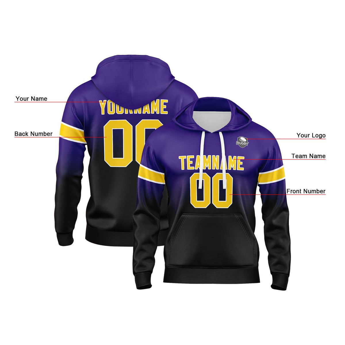 Benutzerdefinierter Verlauf Sweatshirt-Hoodie für Mann, Frau, Mädchen, Junge. Drucken Sie Ihr Logo, Ihren Namen und Ihre Nummer