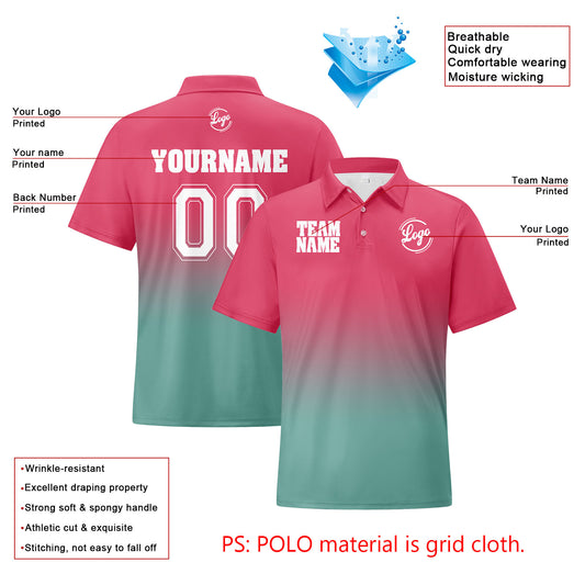 Benutzerdefinierte Rosa Cyan Fußball Gradient Polo-Shirts Fügen Sie Ihr Einzigartiges hinzu Logo/Name/Nummer