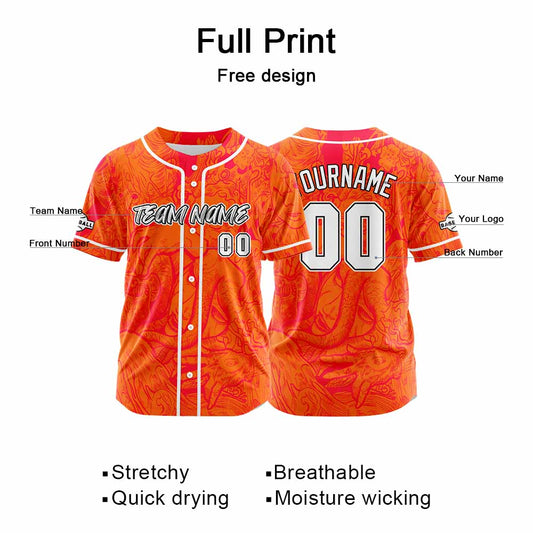 Benutzerdefinierte Baseball Jersey Personalisierte Baseball Shirt genäht und Druck Orange