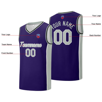 Individuelle Basketball-Jersey-Shorts für Männer und Frauen. Gestickter und gedruckter Name, Nummer und Logo Lila
