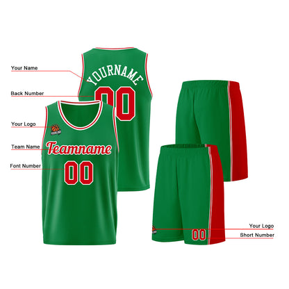 Individuelle Kelly Grün Rot Basketball Jersey Shorts für Männer und Frauen Gestickter und gedruckter Name, Nummer und Logo