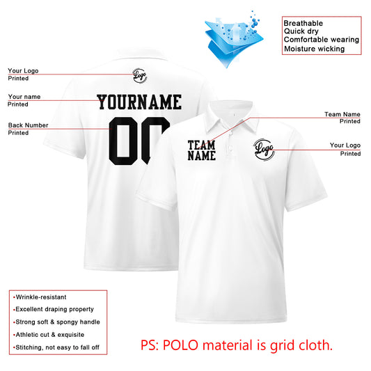 Benutzerdefinierte Weiß Schwarz Fußball Polo-Shirts Fügen Sie Ihr Einzigartiges hinzu Logo/Name/Nummer