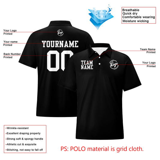 Benutzerdefinierte Schwarz Weiß Fußball Gradient Polo-Shirts Fügen Sie Ihr Einzigartiges hinzu Logo/Name/Nummer