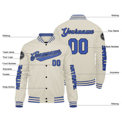 Maßgeschneiderte Cremeblau Letterman Varsity Jacket Individuelle Stickerei Druck nach Ihrem Wunsch