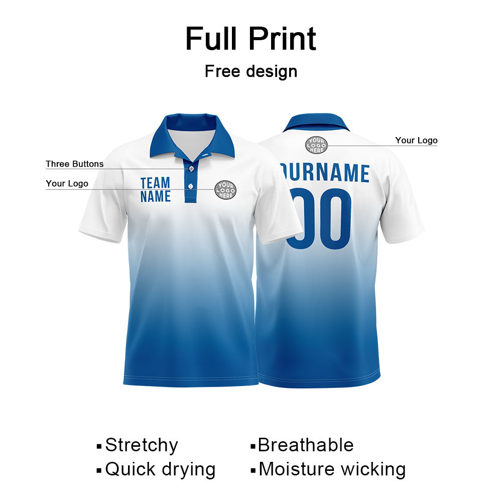 Benutzerdefinierte Weiß Blau Fußball Polo-Shirts Fügen Sie Ihr Einzigartiges hinzu Logo/Name/Nummer