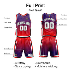 Benutzerdefinierte Lila Rot Reversible Basketball Jersey Personalisierte Name Nummernlogo drucken