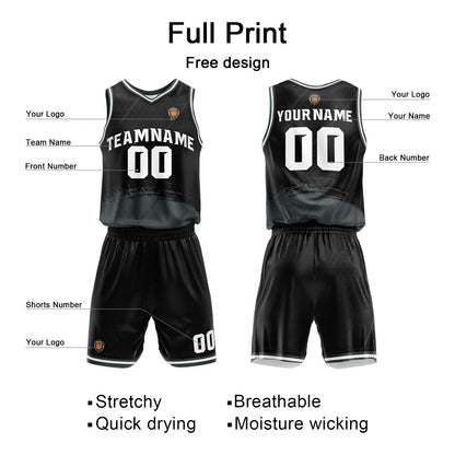Benutzerdefinierter Schwarz Grau Basketball Jersey Uniform Anzug gedruckt Ihr Logo Name Nummer
