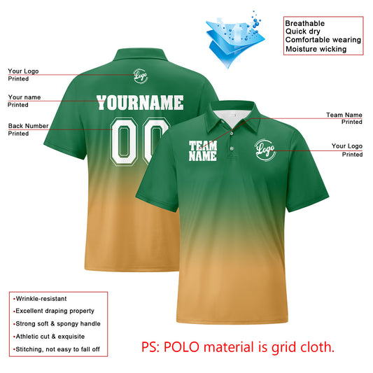 Benutzerdefinierte Grün Gelb Fußball Gradient Polo-Shirts Fügen Sie Ihr Einzigartiges hinzu Logo/Name/Nummer