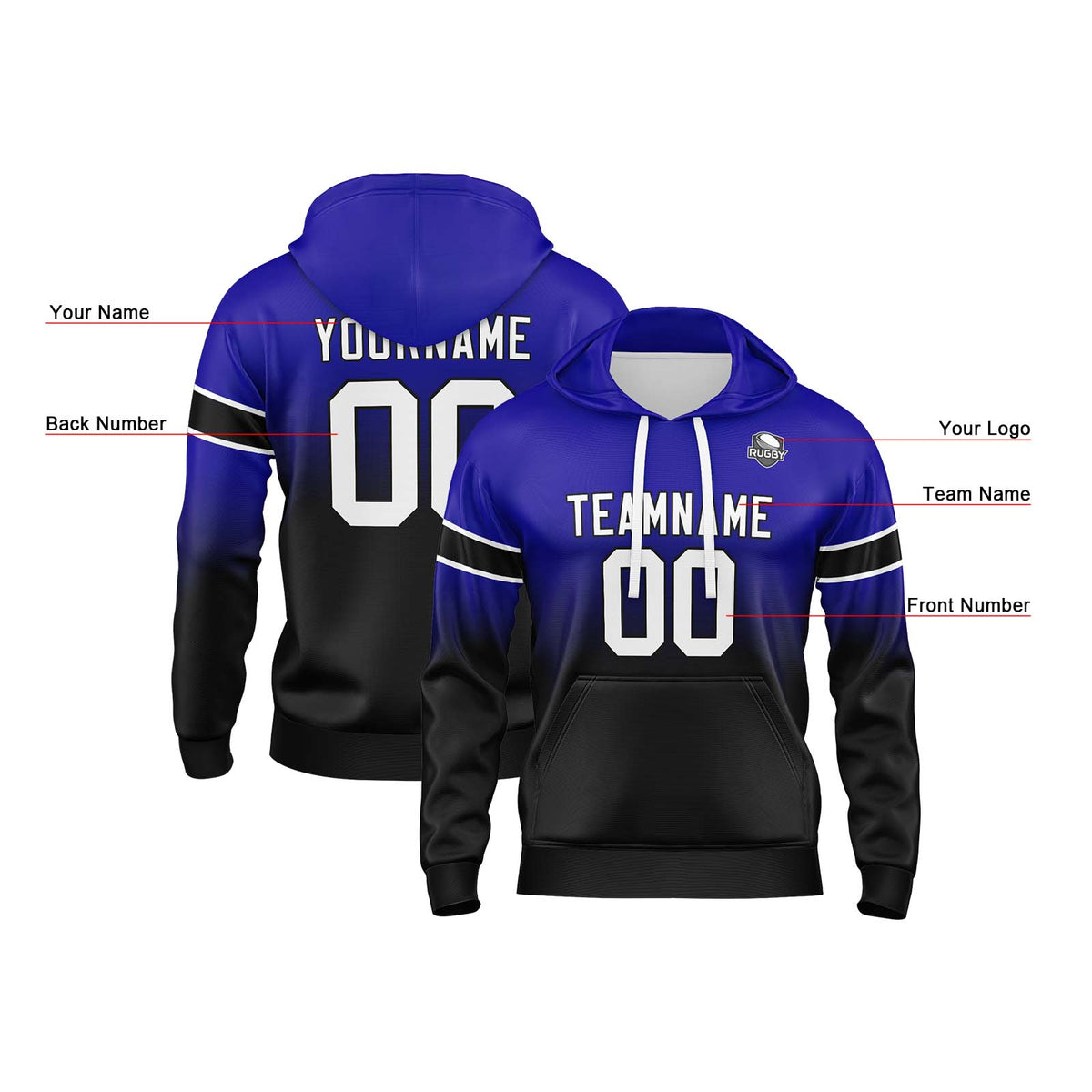 Benutzerdefinierter Verlauf Sweatshirt-Hoodie für Mann, Frau, Mädchen, Junge. Drucken Sie Ihr Logo, Ihren Namen und Ihre Nummer