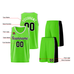 Individuelle Neongrün-Schwarz Basketball Jersey Shorts für Männer und Frauen Gestickter und gedruckter Name, Nummer und Logo