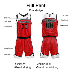 Benutzerdefinierter Basketball Jersey Uniform Anzug für Männer Frauen Mädchen Jungen gedruckt Ihr Logo Name Nummer Rot