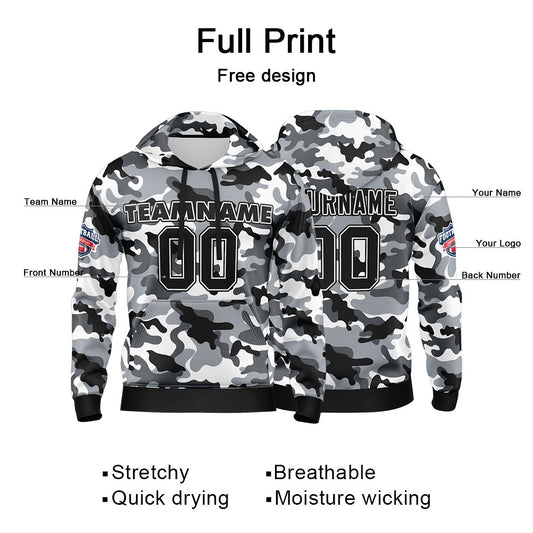 Benutzerdefinierter Sweatshirt-Hoodie für Mann, Frau, Mädchen, Junge. Drucken Sie Ihr Logo, Ihren Namen und Ihre Nummer Schwarz- Grau
