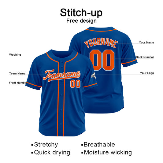 Benutzerdefinierte Authentisch Baseball-Trikot  Royal-Orange