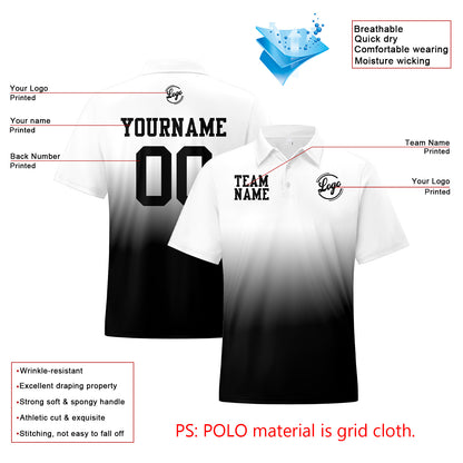 Benutzerdefinierte Weiß Schwarz Fußball Gradient Polo-Shirts Fügen Sie Ihr Einzigartiges hinzu Logo/Name/Nummer