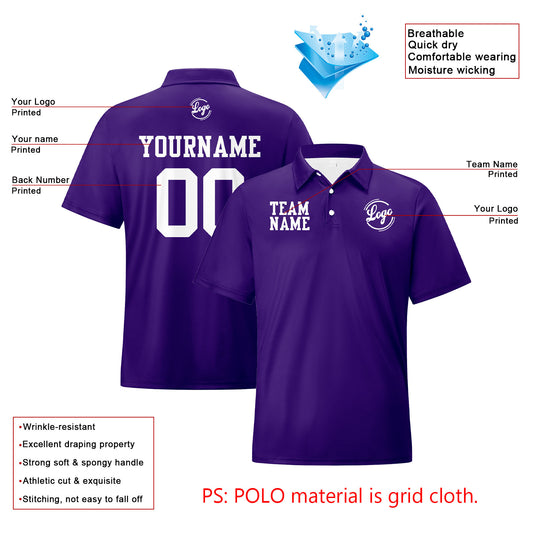 Benutzerdefinierte Lila Weiß Fußball Polo-Shirts Fügen Sie Ihr Einzigartiges hinzu Logo/Name/Nummer