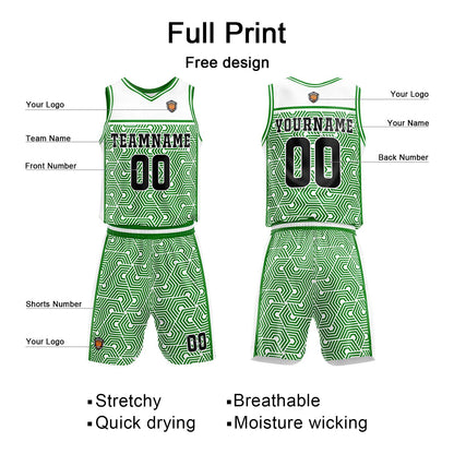 Benutzerdefinierter Weiß Grün Basketball Jersey Uniform Anzug gedruckt Ihr Logo Name Nummer