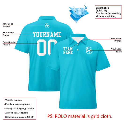 Benutzerdefinierte Cyan Weiß Fußball Polo-Shirts Fügen Sie Ihr Einzigartiges hinzu Logo/Name/Nummer