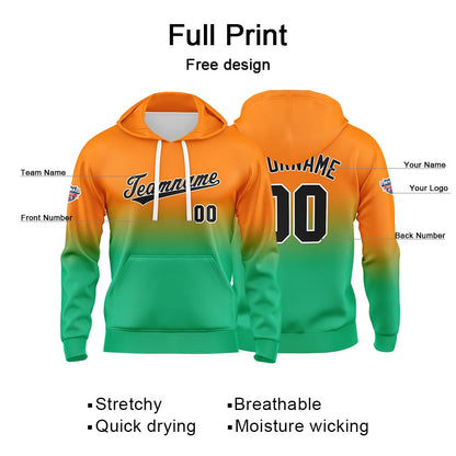 Benutzerdefinierter Verlauf Hoodie für Mann, Frau, Mädchen, Junge. Drucken Sie Ihr Logo, Ihren Namen und Ihre Nummer Orange Grün