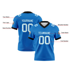 Benutzerdefinierte Blau Cyan Fußball Trikots Personalisierter Name Nummer Logo